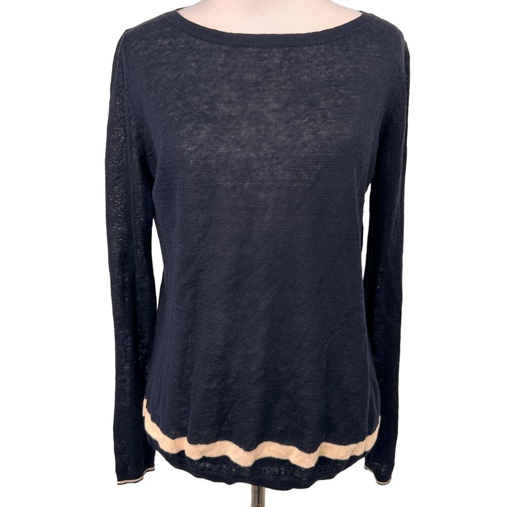 Ines De La Fressange Blue Linen Crewneck Sweater Size XS